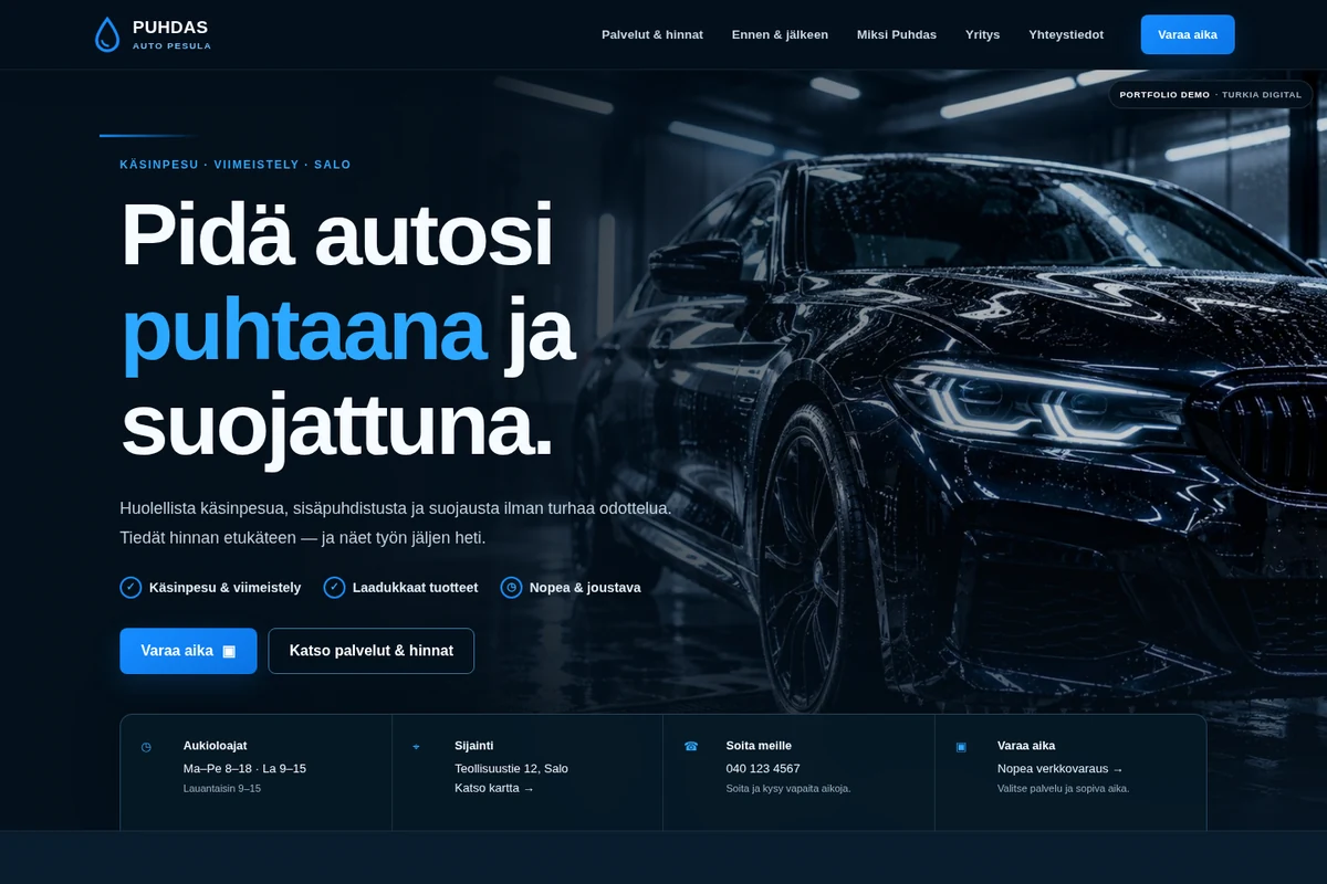 Puhdas Autopesula -demon tumma etusivu